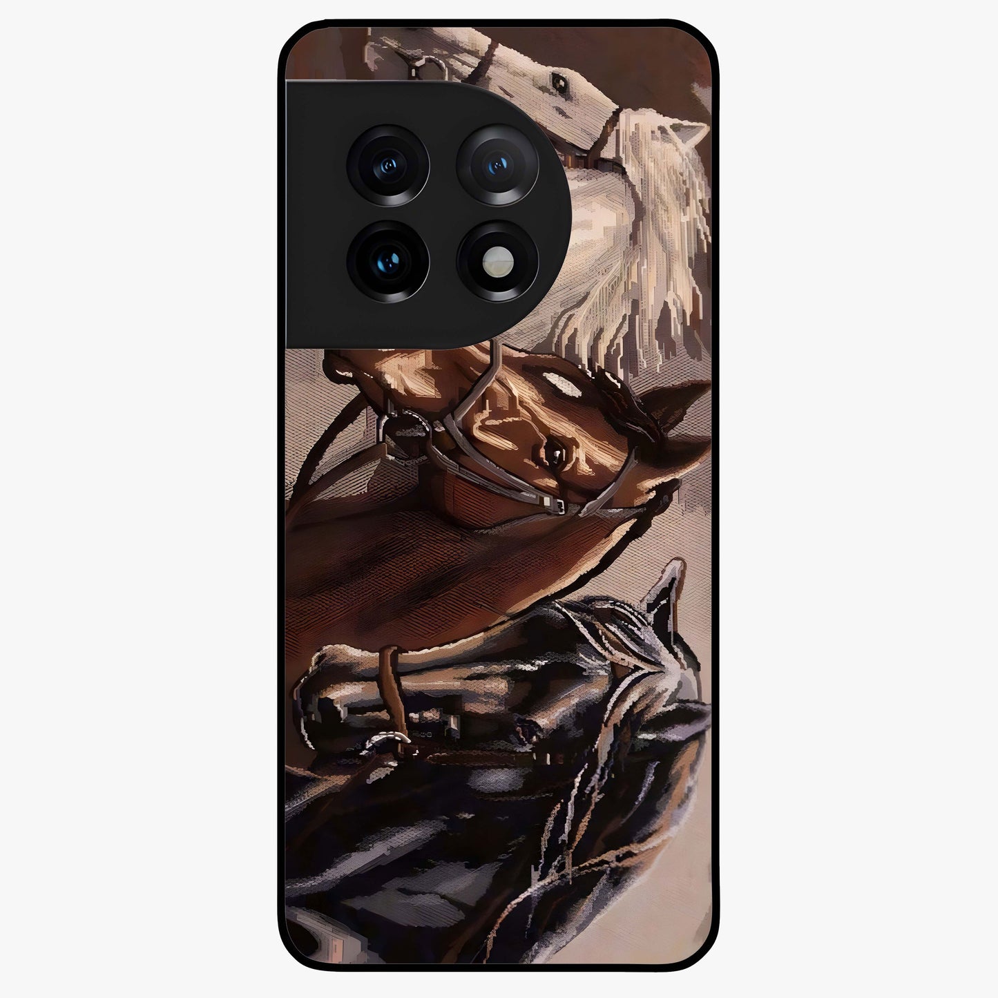 Wild Trio Gallop Glass Case for 1+11 powerful front view featuring three horses in motion with dynamic artwork
