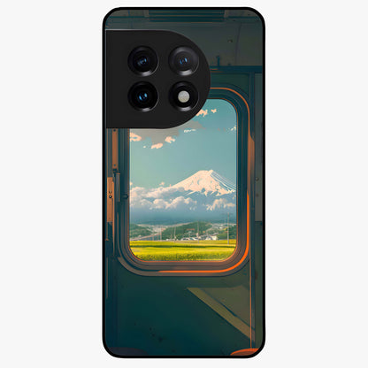 Window to Fuji Glass Case for 1+11 scenic front view featuring Mount Fuji artwork framed through a window design