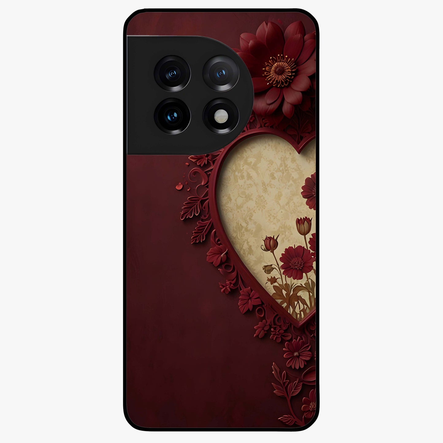 Wine Heart Vintage Art Glass Case for 1+11 romantic front view featuring heart shaped vintage wine inspired artwork