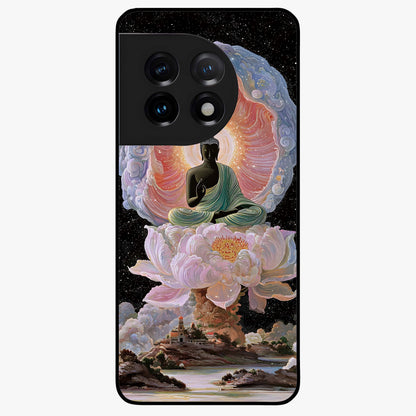 Zen Lotus Realm Glass Case for 1+11 peaceful front view featuring lotus artwork with calm spiritual tones