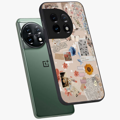 Aesthetic Butterfly Glass Case for 1+11 angled mockup showcasing glossy glass finish and delicate wing details