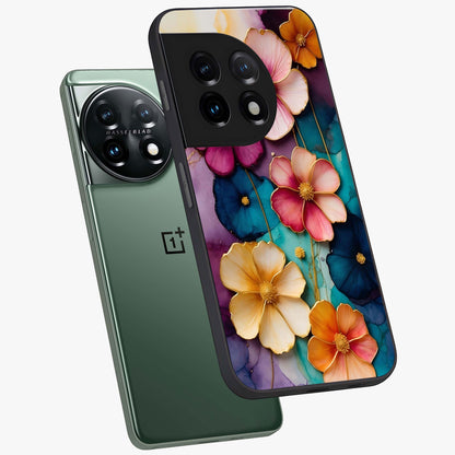 Artlyn Grace Flower Pattern Glass Case for 1+11 angled mockup showcasing glossy finish and graceful flower detailing
