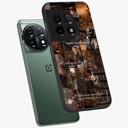 Bittersweet Aesthetic Chaos Glass Case for 1+11 angled mockup showcasing glossy finish and artistic chaotic design