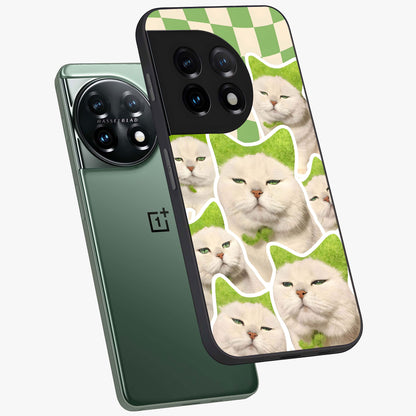 Cats Ethereal Bloom Glass Case for 1+11 angled mockup showcasing glossy finish and dreamy pastel tones