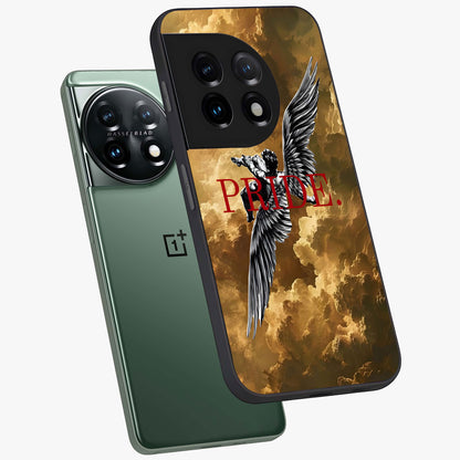Celestial Fallen Pride Glass Case for 1+11 angled mockup showcasing glossy glass finish and intense night sky detailing