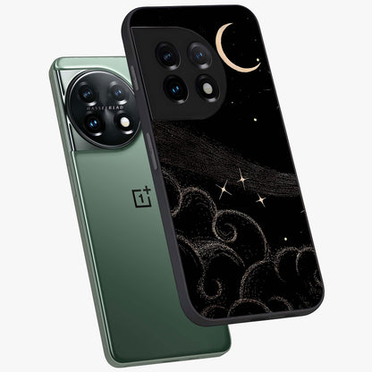 Celestial Midnight Veil Glass Case for 1+11 angled mockup showcasing glossy finish and dark celestial gradients