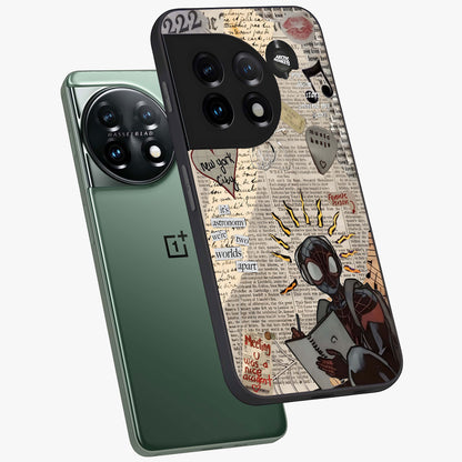 City Dream Sketch Glass Case for 1+11 captured at a warm angle highlighting urban line details, gloss, and edge clarity.