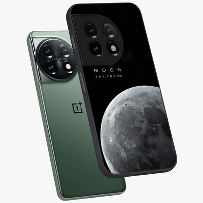 Cosmic Moon Glow Glass Case for 1+11 angled mockup showcasing glossy finish and luminous night design