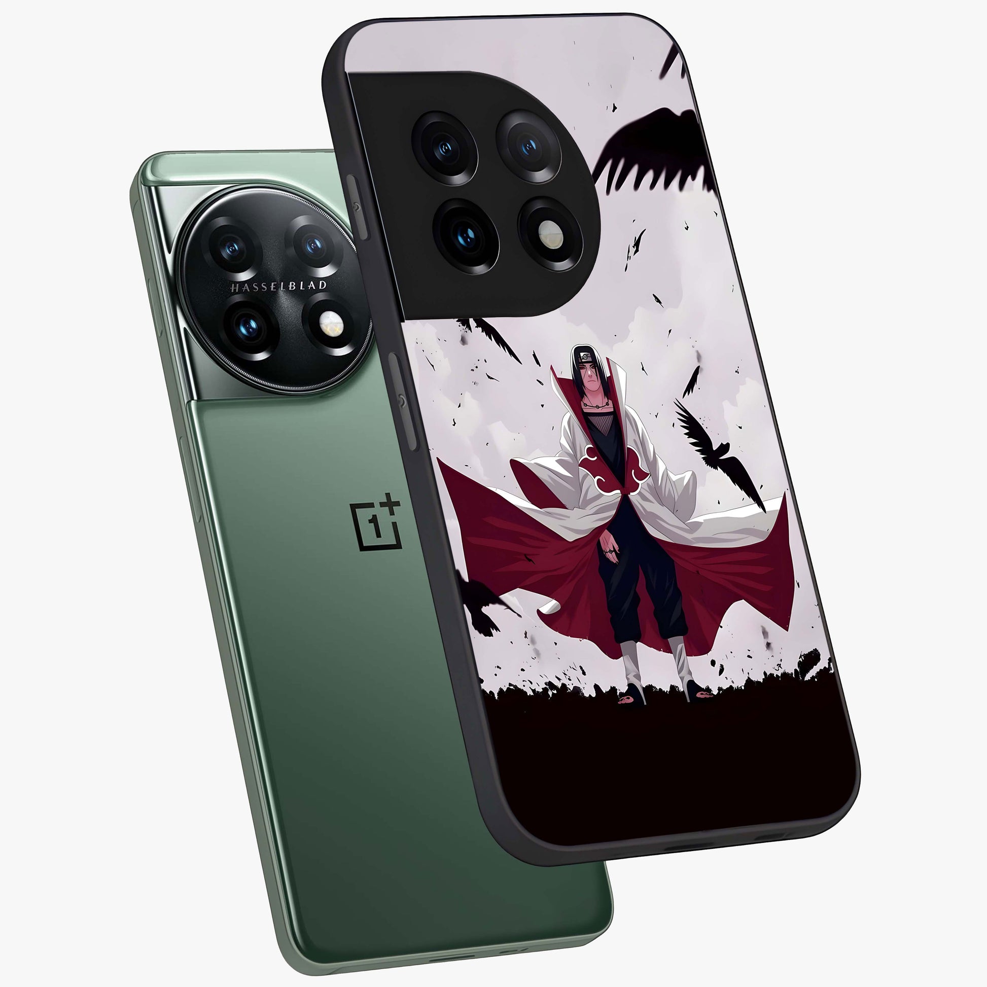 Crimson Crow Ascension Glass Case for 1+11 angled mockup showcasing glossy finish and dramatic gothic design