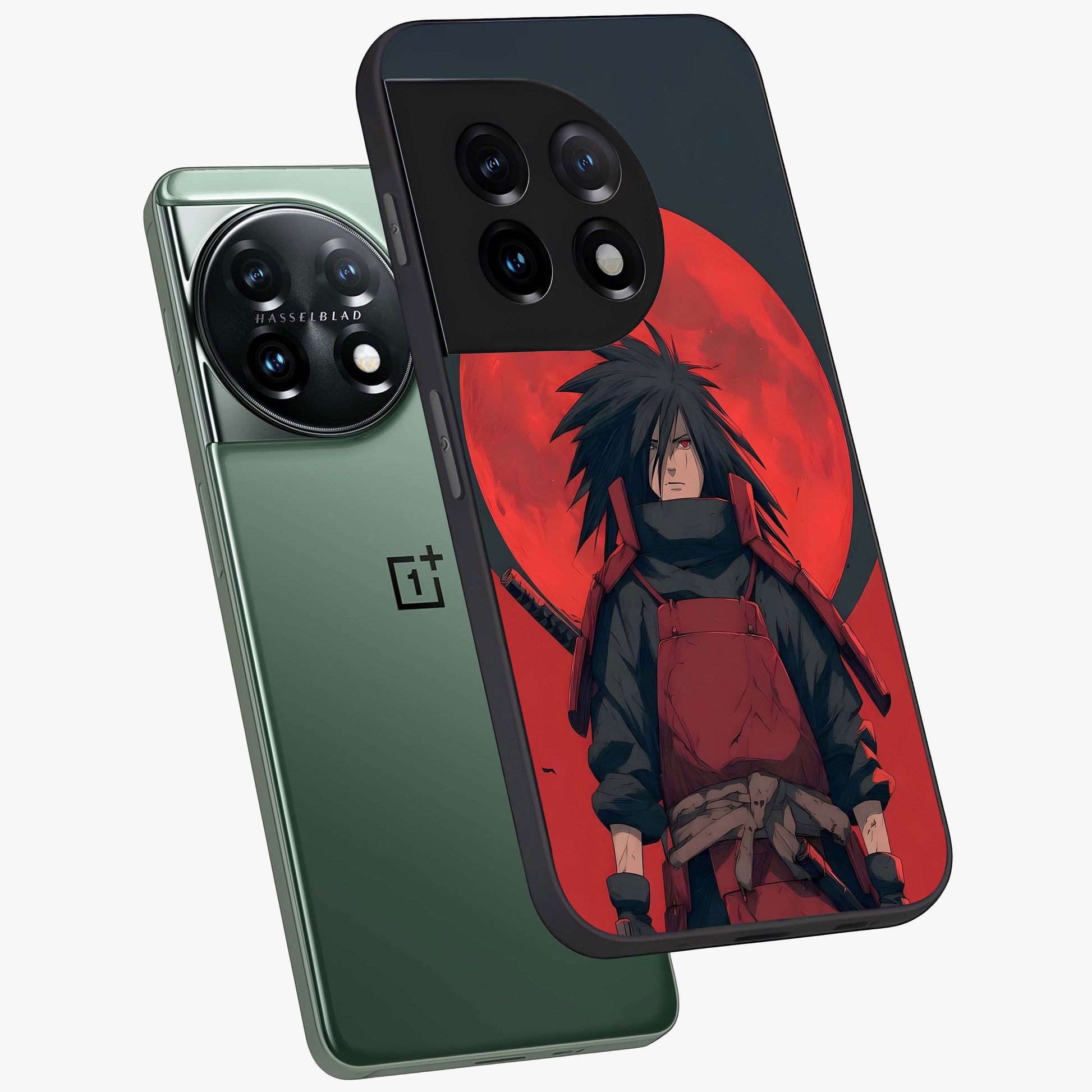 Crimson Moon Warlord Glass Case for 1+11 angled mockup showcasing glossy finish and intense dark red tones