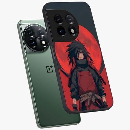 Crimson Moon Warlord Glass Case for 1+11 angled mockup showcasing glossy finish and intense dark red tones