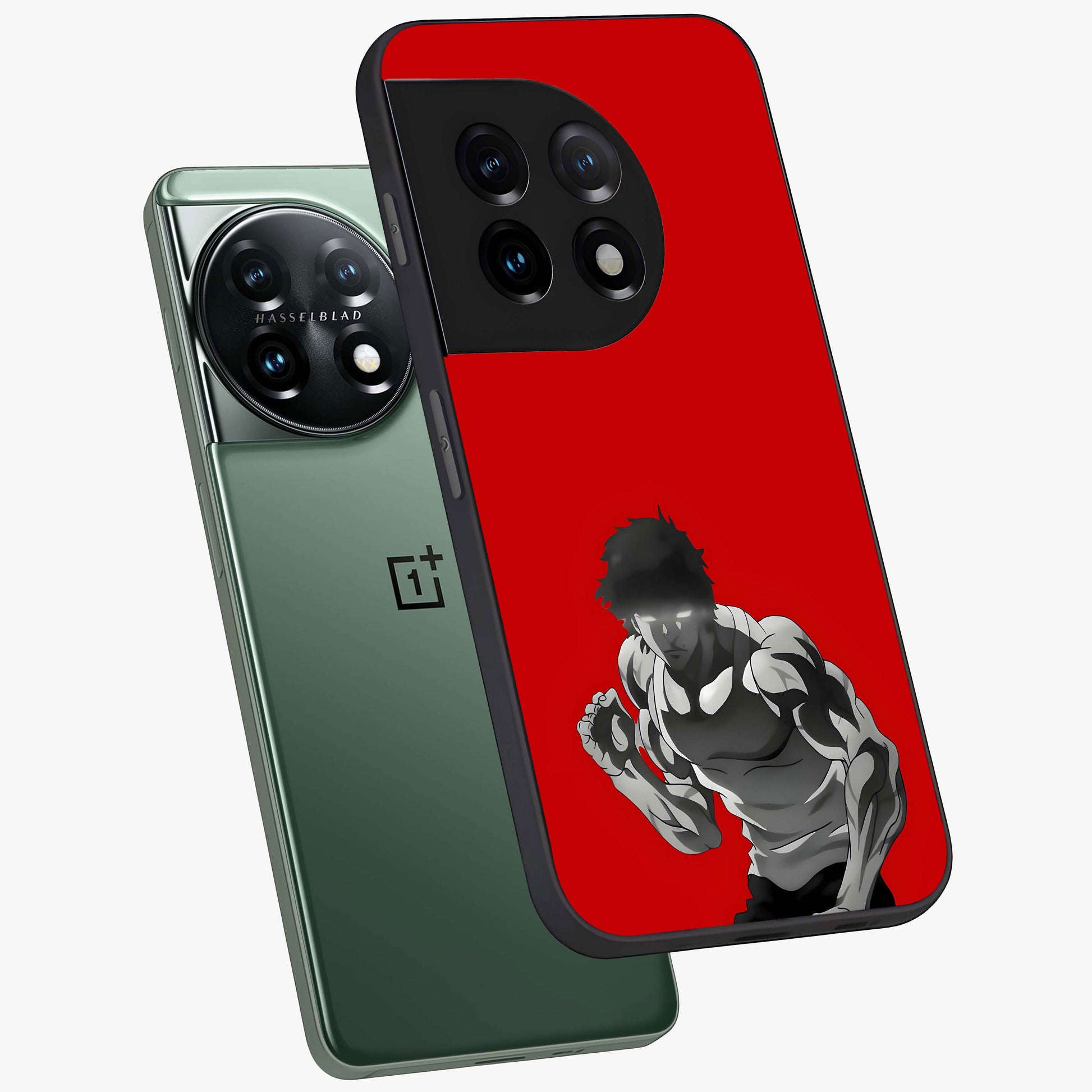 Crimson Power Rush Glass Case for 1+11 angled mockup showcasing glossy finish and high energy design
