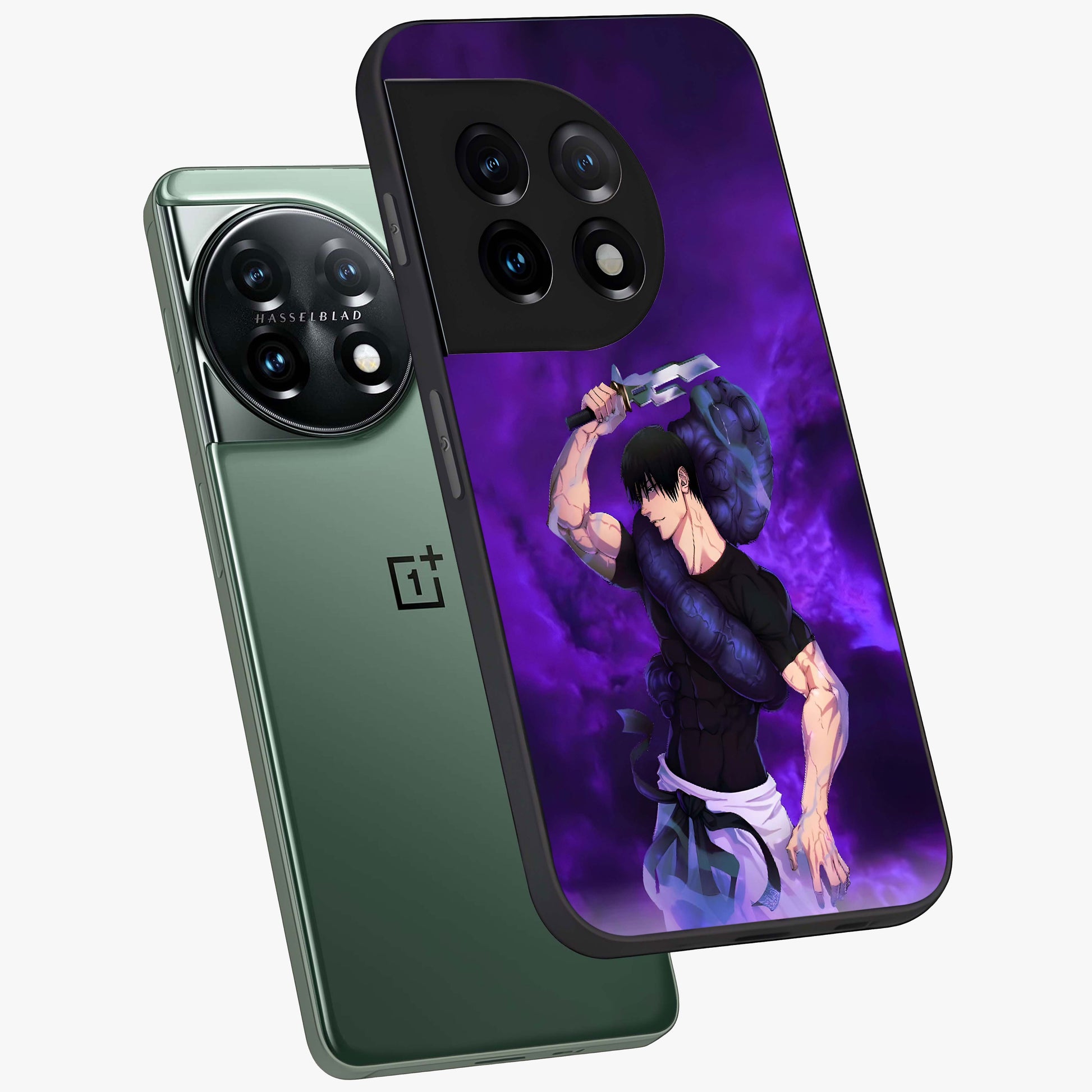 Cursed Strength Ascension Glass Case for 1+11 angled mockup showcasing glossy finish and bold shadow detailing