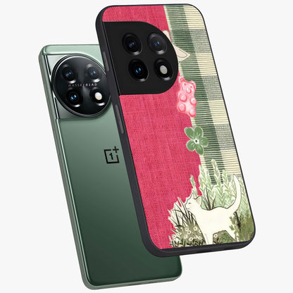 Fabric Patterns Glass Case for 1+11 angled mockup showcasing glossy finish and intricate fabric detailing