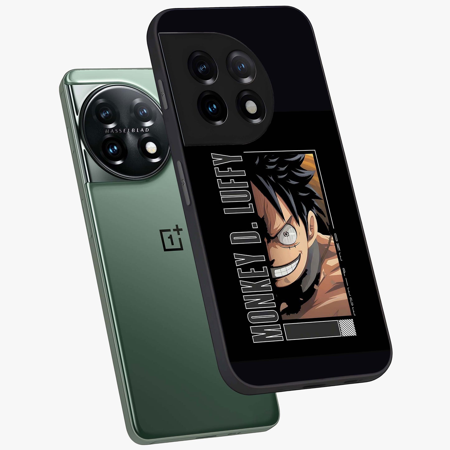 Fearless Pirate Smile Glass Case for 1+11 angled mockup showcasing glossy finish and dark adventurous tones
