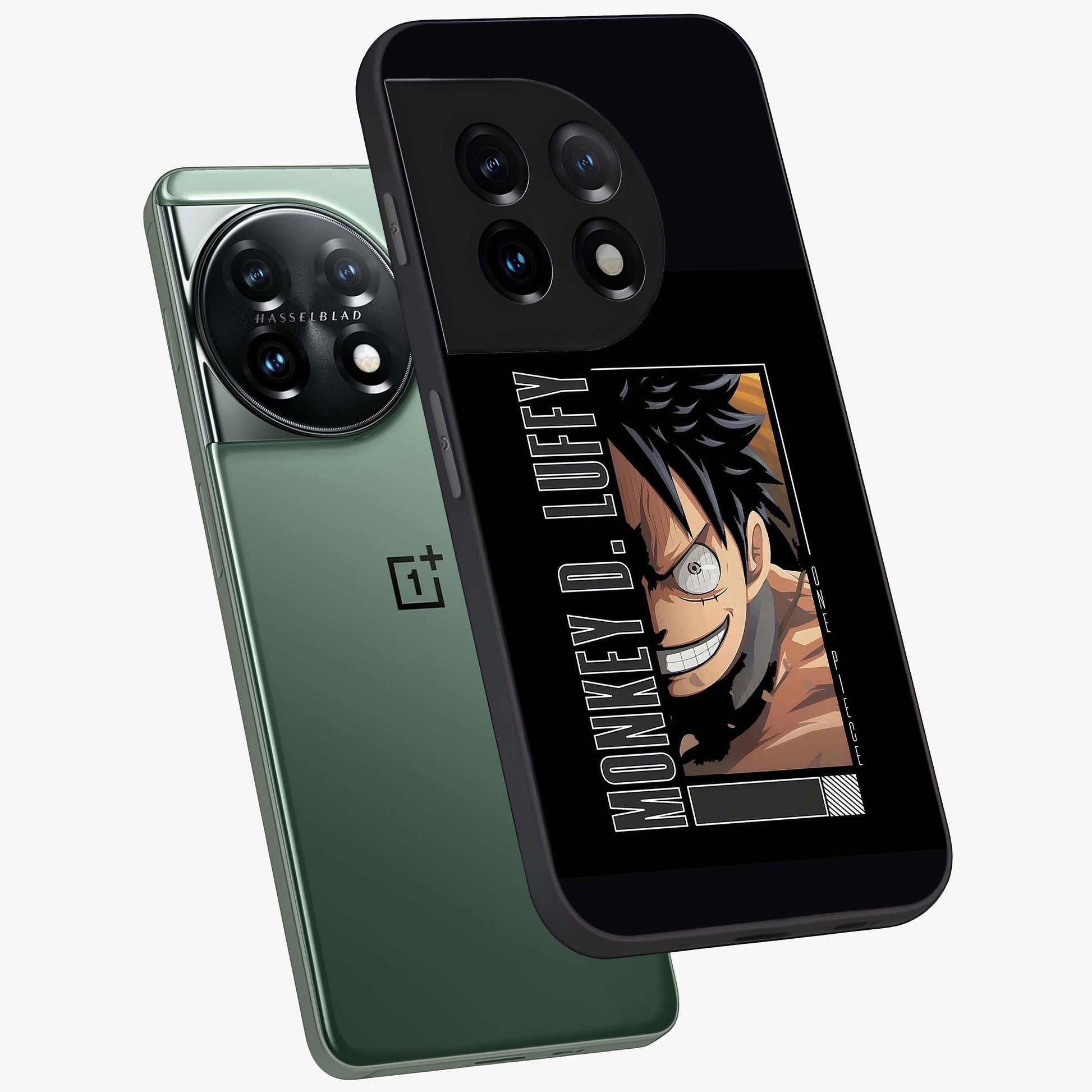 Fearless Pirate Smile Glass Case for 1+11 angled mockup showcasing glossy finish and dark adventurous tones