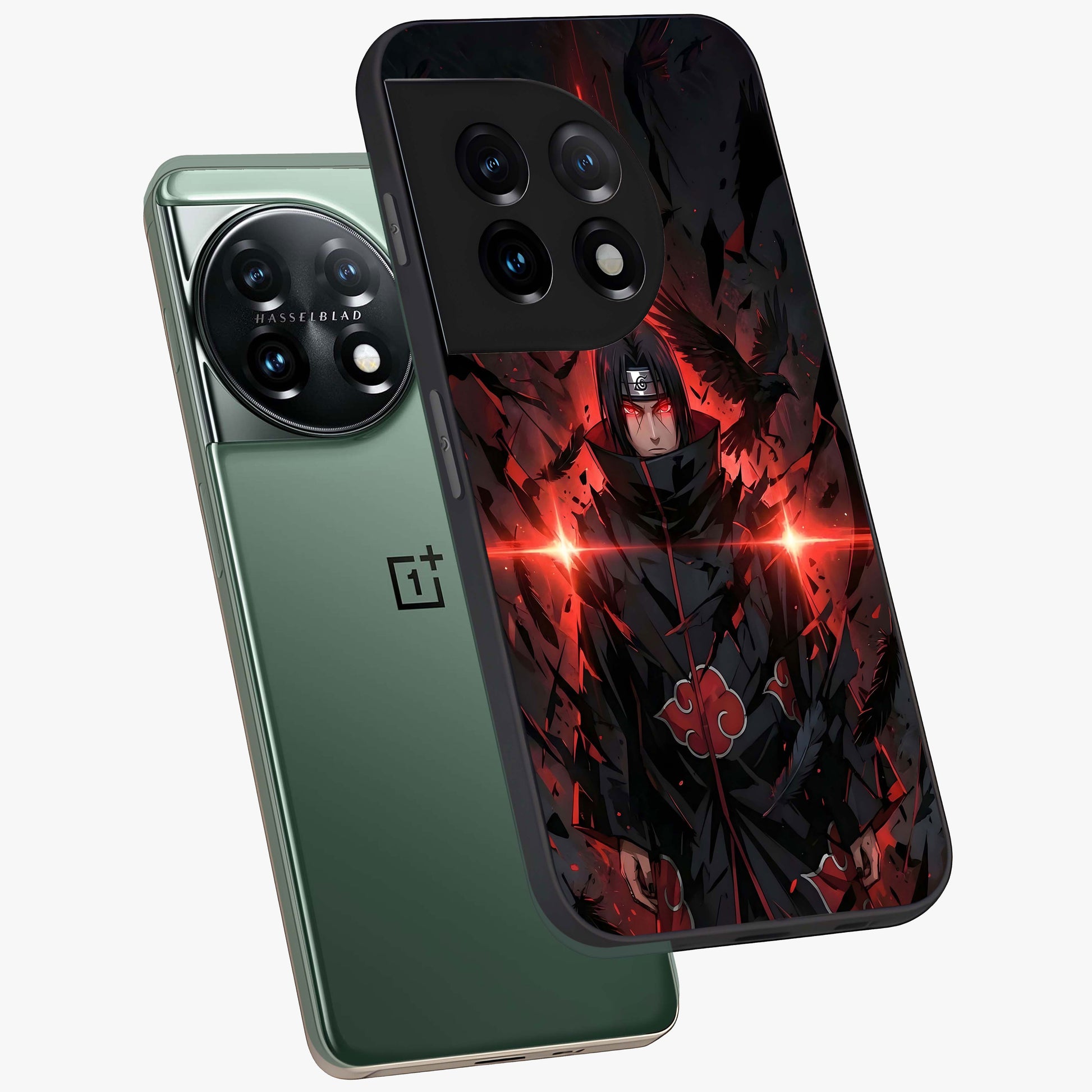 Focused Blade Discipline Glass Case for 1+11 angled mockup showcasing glossy finish and intense warrior detailing