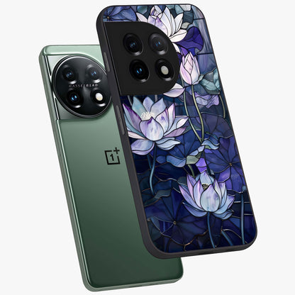 Gloss Petal Rush Glass Case for 1+11 angled mockup showcasing shiny glass finish and vibrant bloom detailing