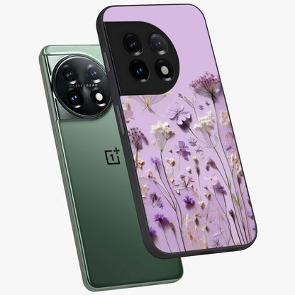 Lavender Blossom Dream Glass Case for 1+11 angled mockup showcasing glossy finish and pastel purple tones