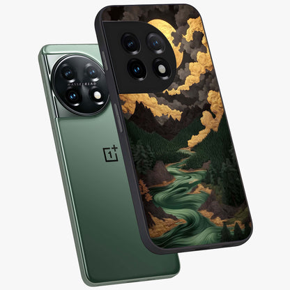 Lunar Silk Garden Glass Case for 1+11 angled mockup showcasing glossy glass finish and silky gradient textures