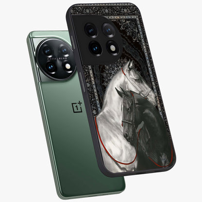 Majestic Ride Legacy Glass Case for 1+11 angled mockup showcasing glossy finish and strong graphic detailing