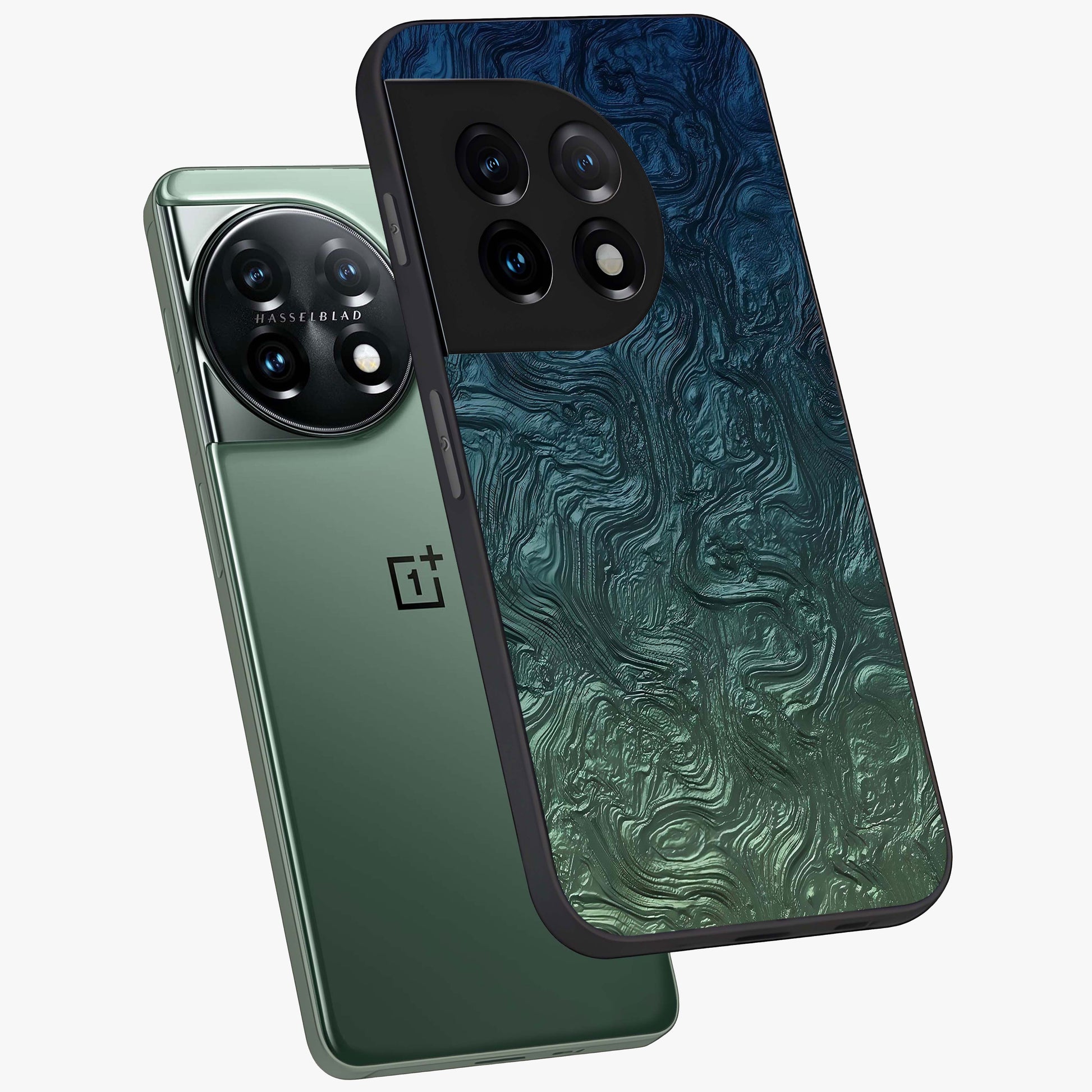 Marble Dream Blur Glass Case for 1+11 angled mockup showcasing glossy finish and smooth gradient tones