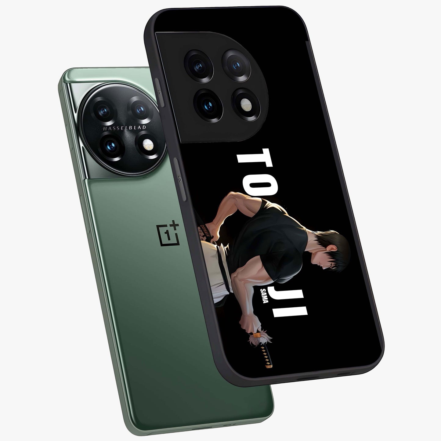 Midnight Blade Resolve Glass Case for 1+11 angled mockup showcasing glossy finish and dramatic midnight detailing