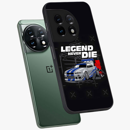 Midnight Racing Legacy Glass Case for 1+11 angled mockup showcasing glossy glass finish and dynamic motion detailing