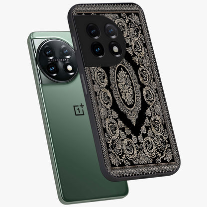 Noir Bloom Elegance Glass Case for 1+11 angled mockup showcasing glossy finish and refined bloom detailing