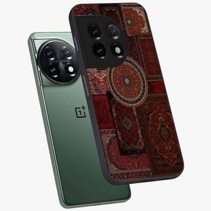 Persian Heritage Collage Glass Case for 1+11 angled mockup showcasing glossy finish and detailed ornamental patterns