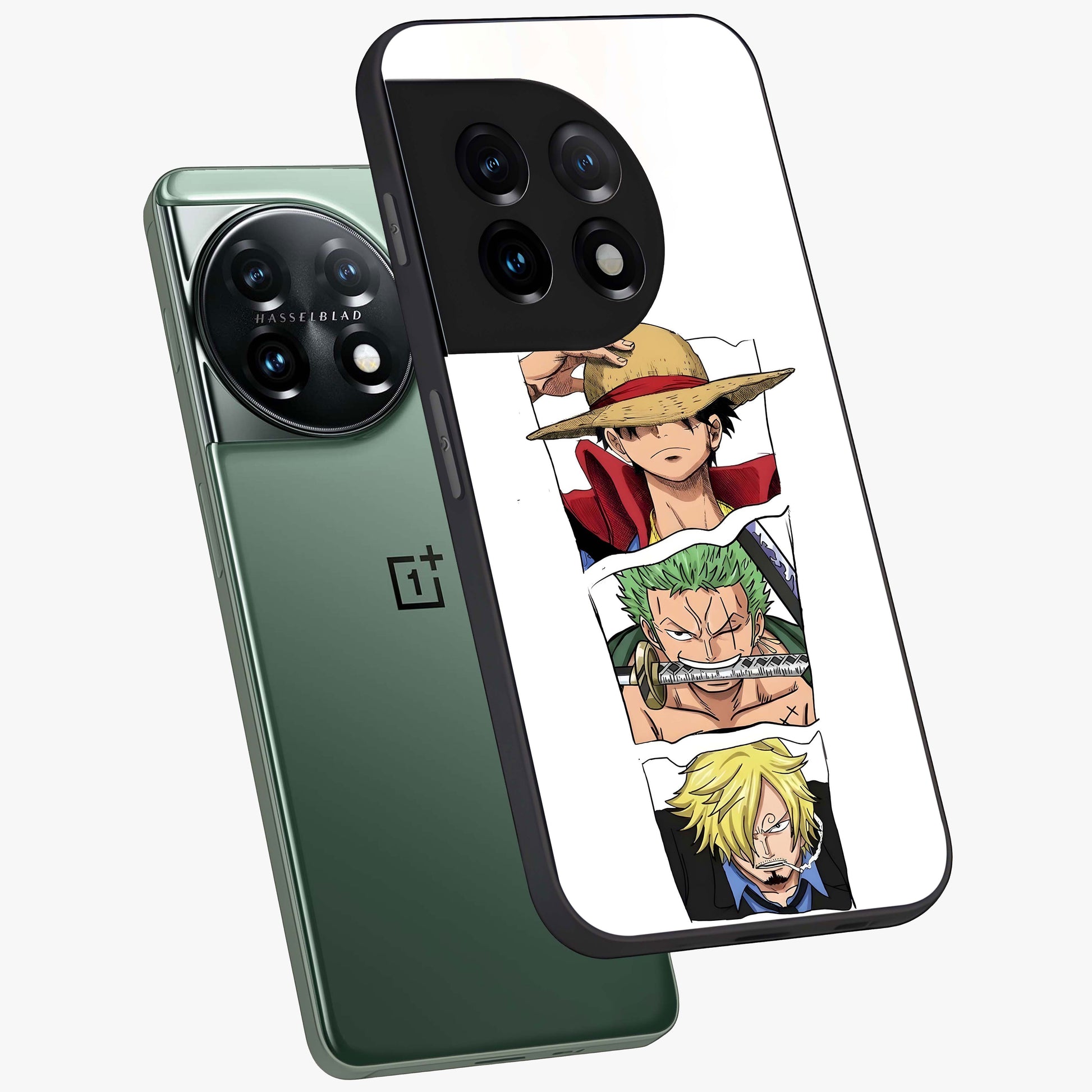 Pirate Trio Resolve Glass Case for 1+11 angled mockup showcasing glossy finish and dramatic adventurous tones