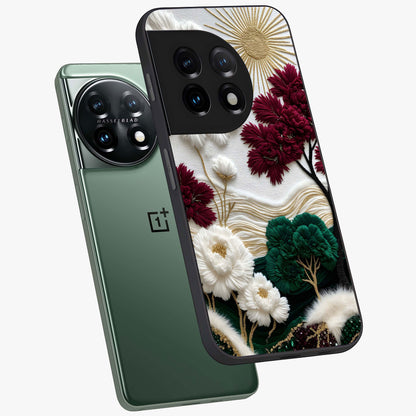 Radiant Bloom Elegance Glass Case for 1+11 angled mockup showcasing glossy finish and refined bloom detailing