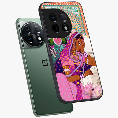 Royal Lotus Muse Glass Case for 1+11 angled mockup showcasing glossy finish and refined floral tones