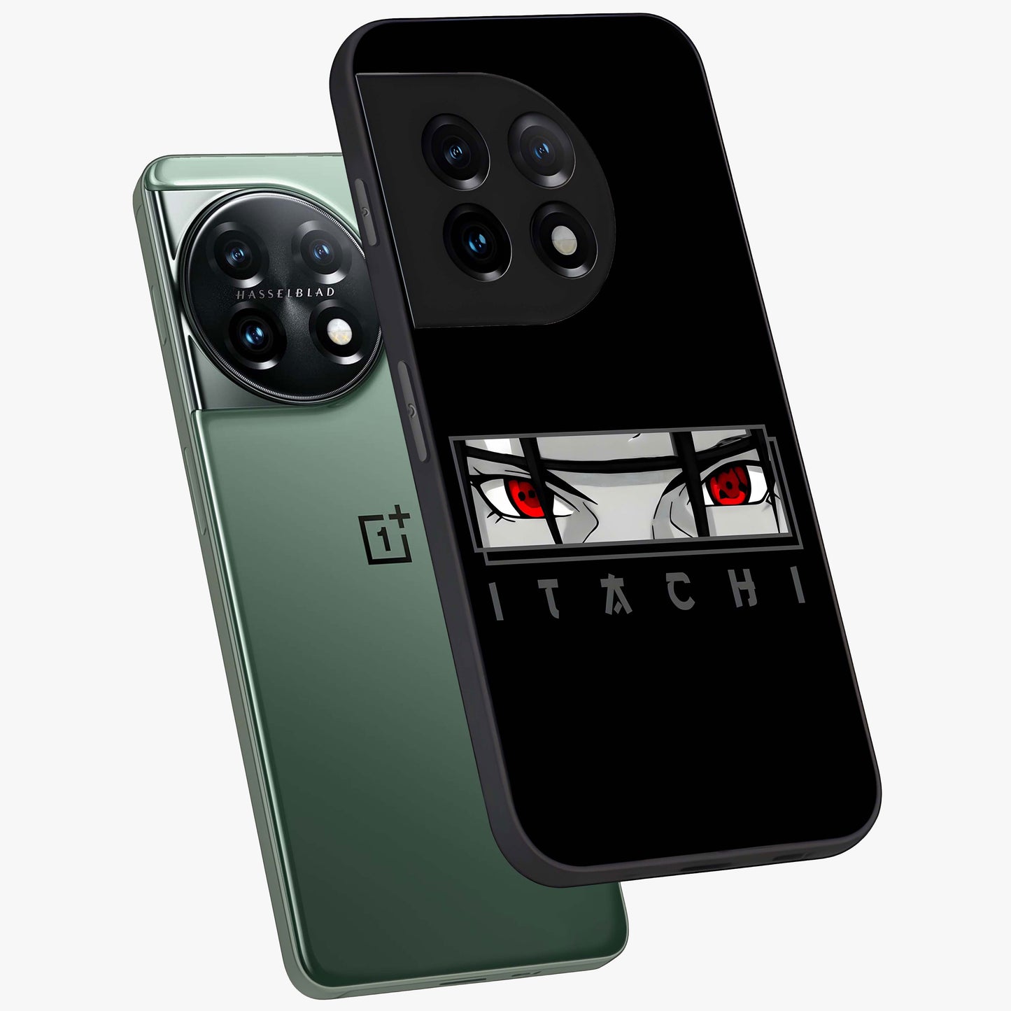 Scarlet Gaze Dominance Glass Case for 1+11 angled mockup showcasing glossy finish and bold scarlet tones
