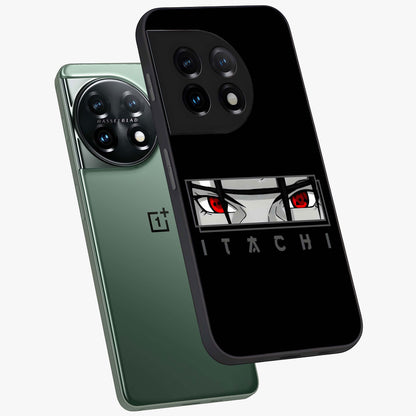 Scarlet Gaze Dominance Glass Case for 1+11 angled mockup showcasing glossy finish and bold scarlet tones
