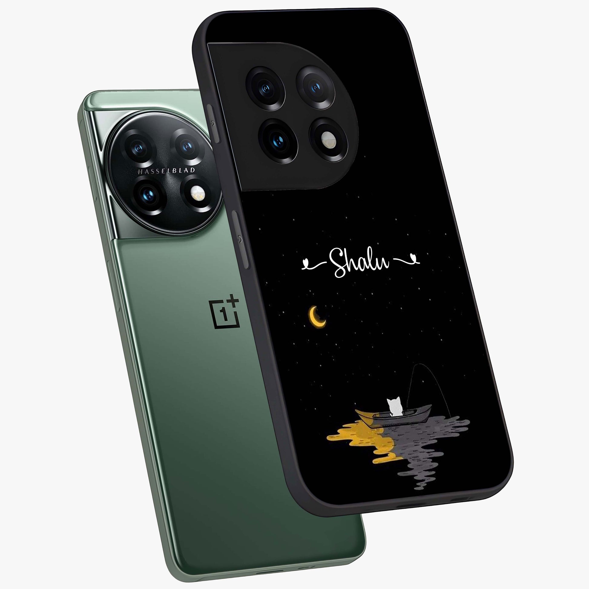 Silent Night Row Glass Case for 1+11 angled mockup showcasing glossy finish and deep shadow tones