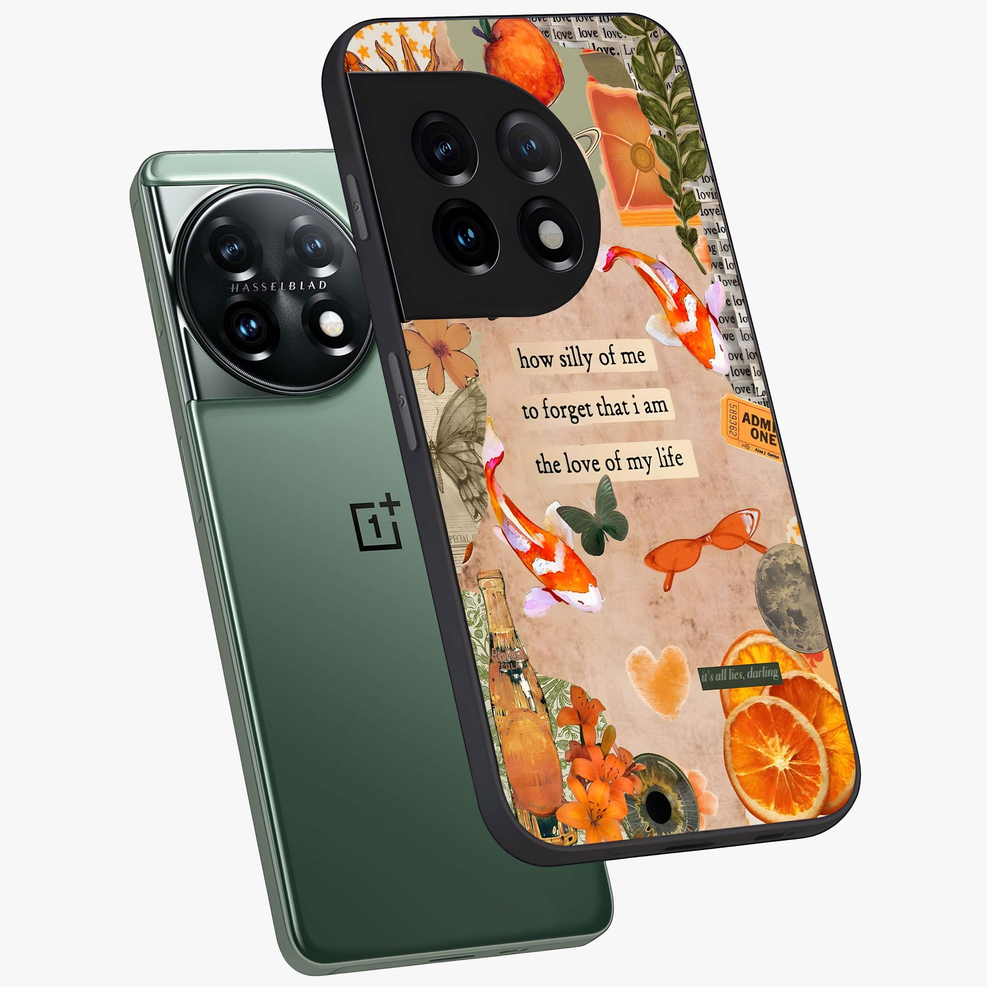 Soft Chaos Aesthetic Glass Case for 1+11 angled mockup showcasing glossy glass finish and blended gradient detailing