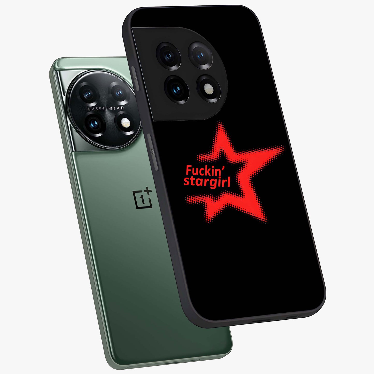 Starboy and Stargirl Energy Glass Case for 1+11 angled mockup showcasing glossy finish and vibrant cosmic tones