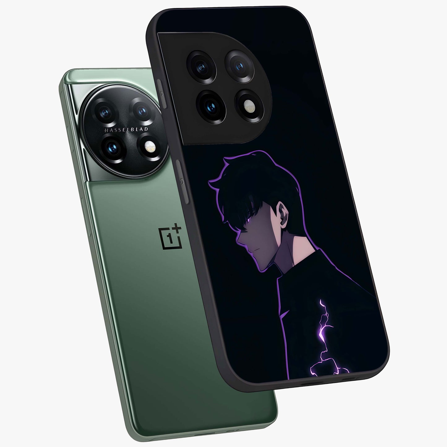 Void Lightning Phantom Glass Case for 1+11 angled mockup showcasing glossy finish and high contrast detailing