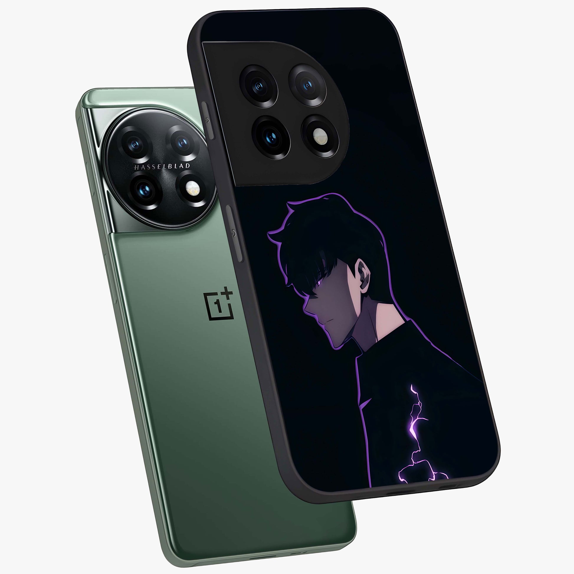 Void Lightning Phantom Glass Case for 1+11 angled mockup showcasing glossy finish and high contrast detailing
