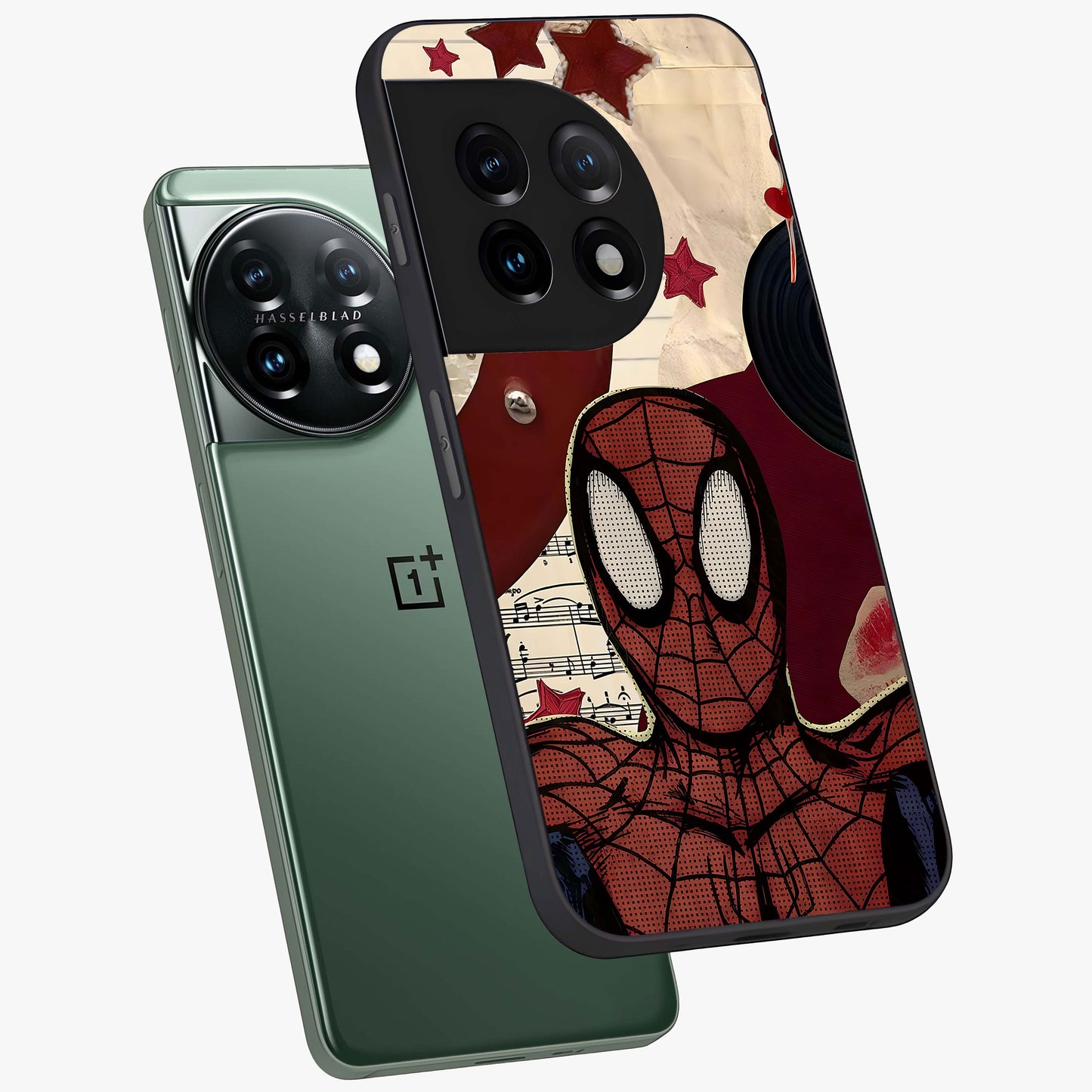 Web Warrior Vibes Glass Case for 1+11 angled mockup showcasing glossy finish and bold comic style detailing