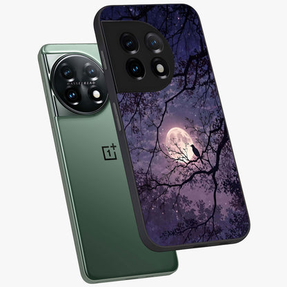 Whispering Moon Silence Glass Case for 1+11 angled mockup showcasing glossy finish and subtle celestial detailing
