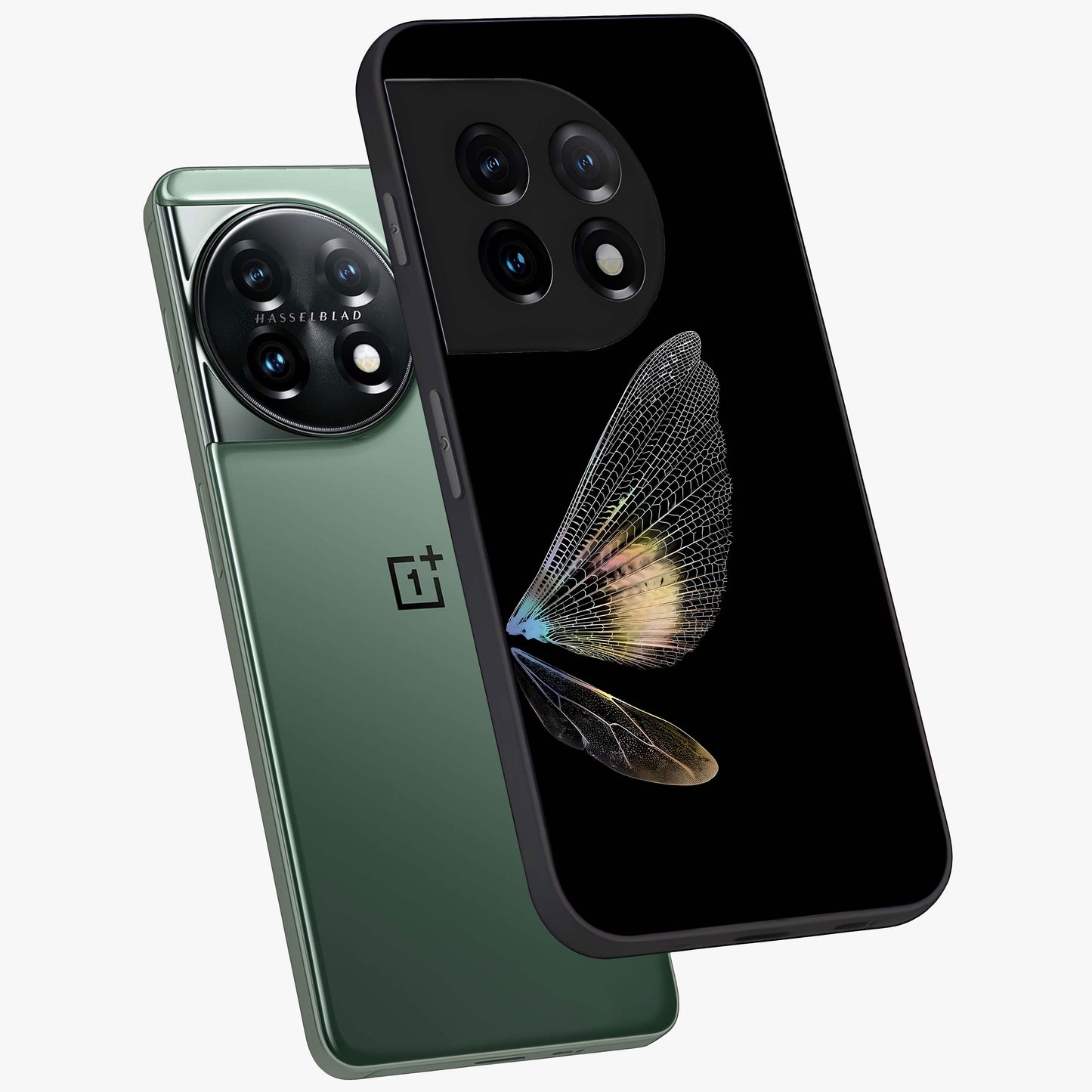 Whispers of Wings Glass Case for 1+11 angled mockup showcasing glossy finish and soft gradient detailing