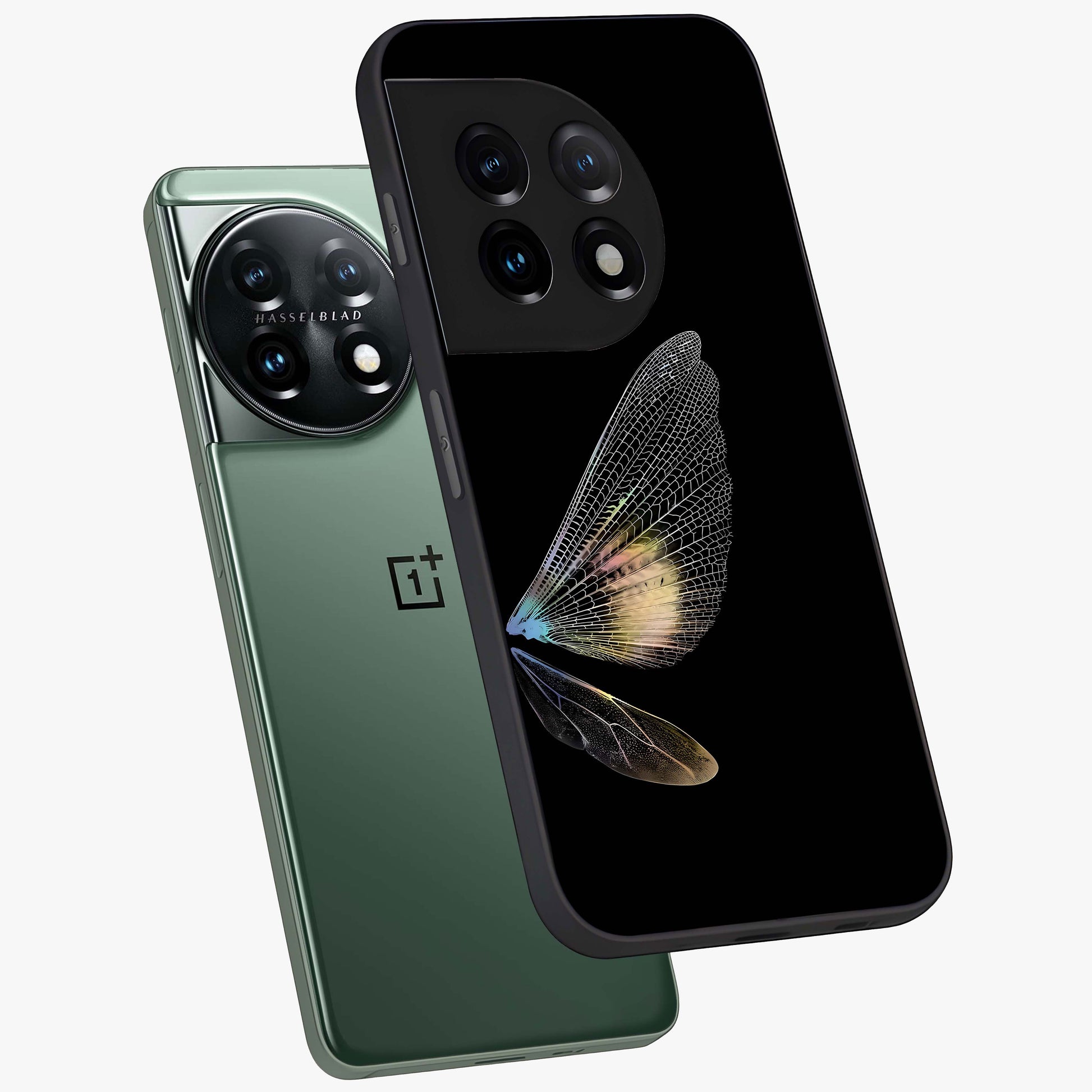 Whispers of Wings Glass Case for 1+11 angled mockup showcasing glossy finish and soft gradient detailing