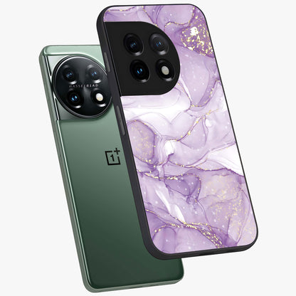 White and Purple Marble Glass Case for 1+11 angled mockup showcasing glossy finish and refined stone detailing