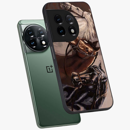 Wild Trio Gallop Glass Case for 1+11 angled mockup showcasing glossy glass finish and bold equestrian detailing