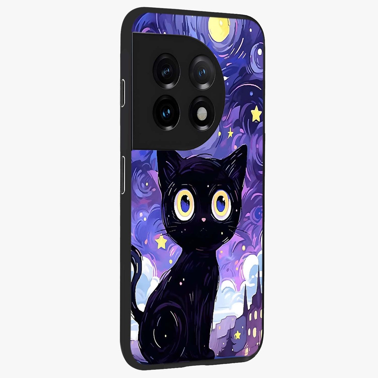 Abstract Cat Art Glass Case for 1+11 stylish side perspective highlighting bold abstract artwork details