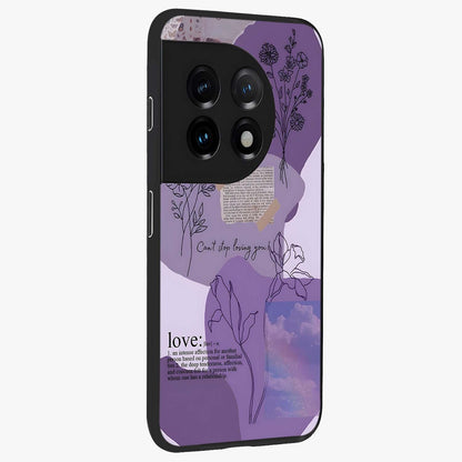 Aesthetic Love With Flower Glass Case for 1+11 side perspective highlighting delicate flower illustration details