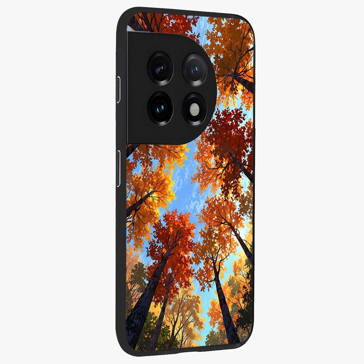 Amber Canopy Glow Glass Case for 1+11 side perspective highlighting rich nature inspired design details