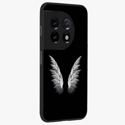 Angel Wing Grace Glass Case for 1+11 side perspective highlighting delicate wing illustration details